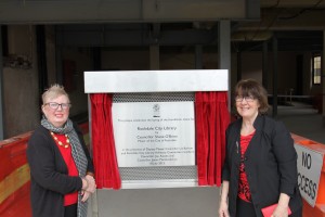 Anne Field and Councillor Liz Barlow at The Foundadtion Stone to Rockdale City Council Library Launch July 18th 2015 (Photo courtesy of RCC)